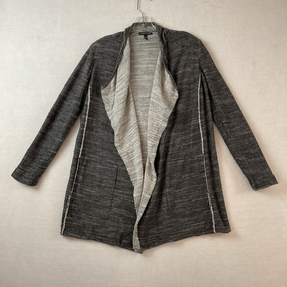 Eileen Fisher Cascading Sweater Womens XS Gray Organic Cotton Knit‎ Cardigan